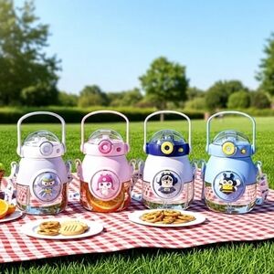 Kids Cartoon Character Water Bottles with Strap Bundle Of 6